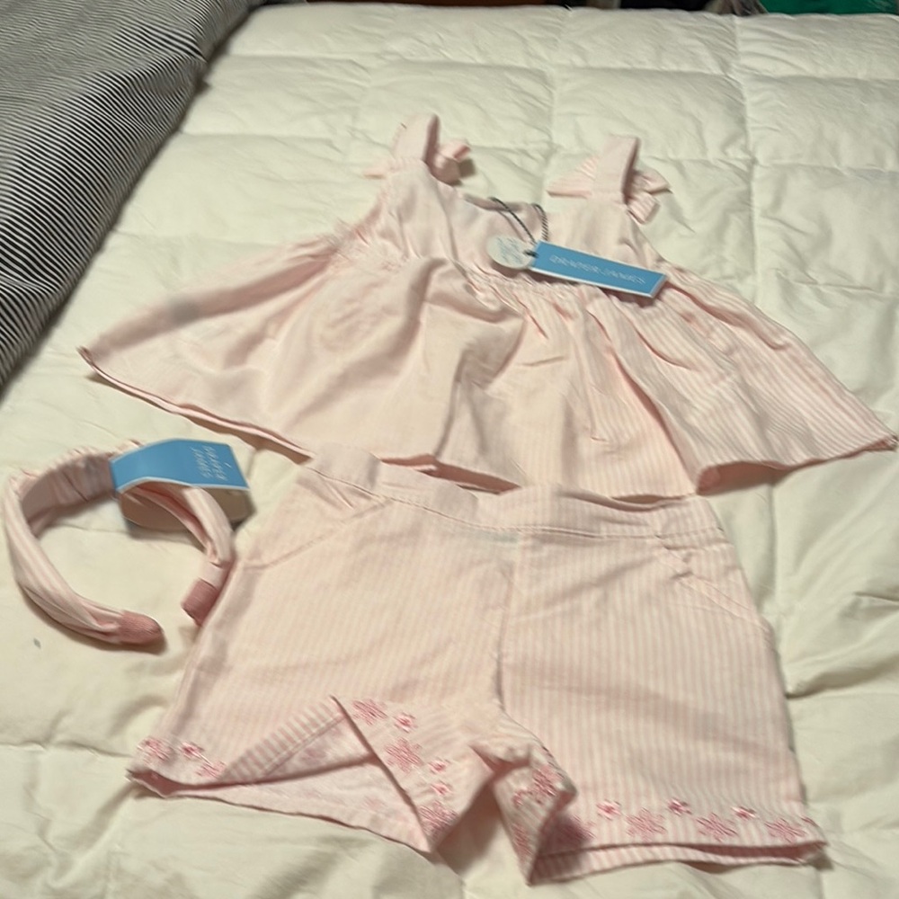 Pink Striped Two-Piece Set with Headband